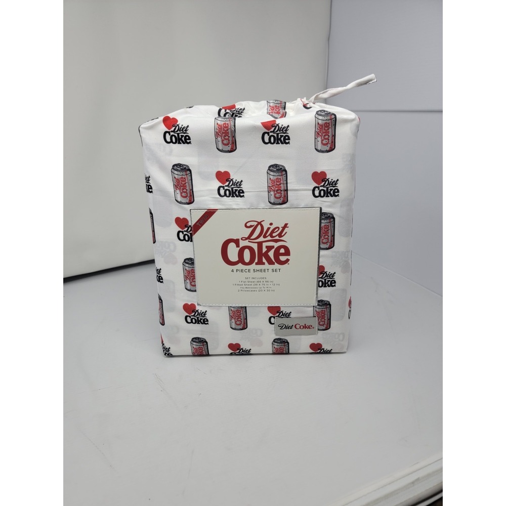 Coca Cola Diet Coke Can Red Heart 4 Piece Twin Sheet Set
